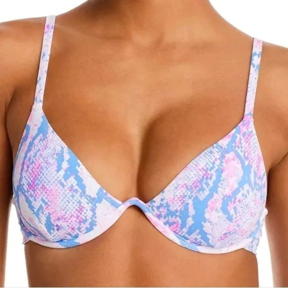AQUA Swim Pink Multi Snake Print‎ Underwire Bikini Top Size L NWT